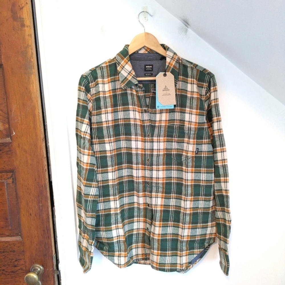 PRANA Women's Golden Canyon Cotton Flannel Button Down Shirt Shacket NEW Size S